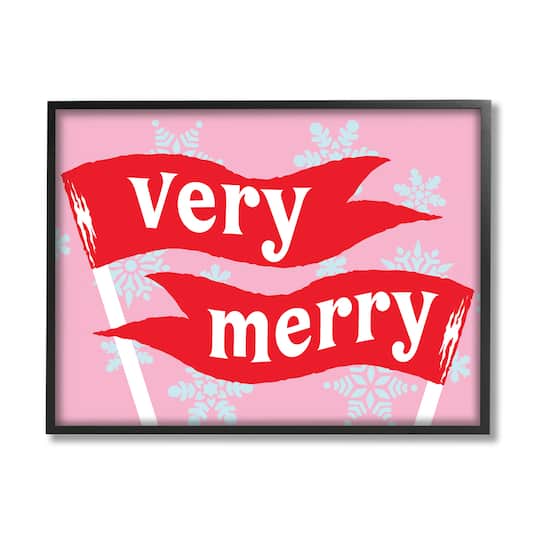 Stupell Industries Very Merry Bold Holiday Flags Framed Giclee Art